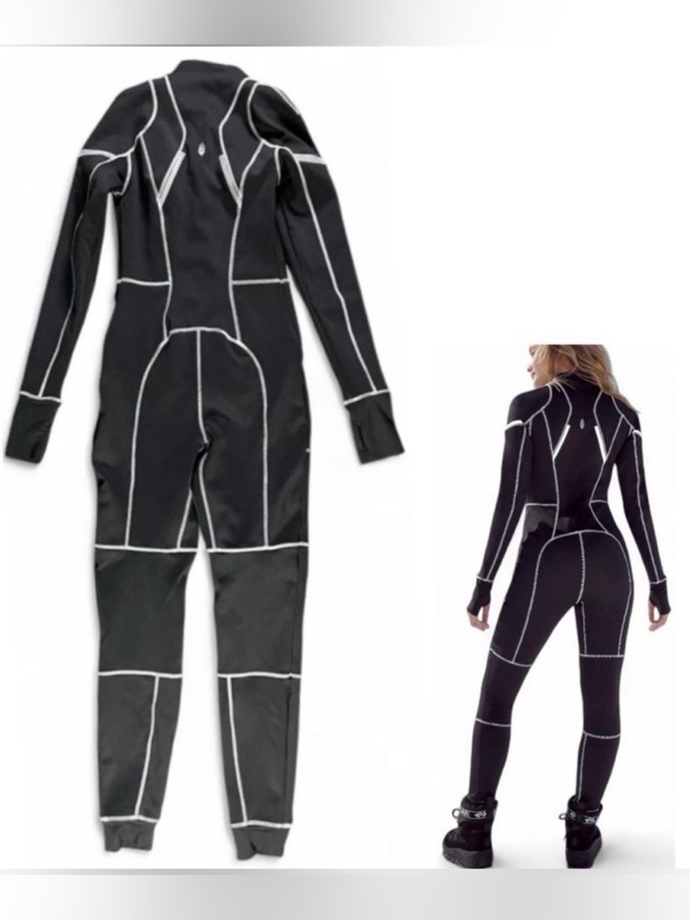 NWT FP Movement Powder Vixeen Waterproof Catsuit XL Black Reflective Jumpsuit‎